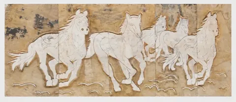 Ivory Running Horses Landscape Stone Panel — OS-SM-152