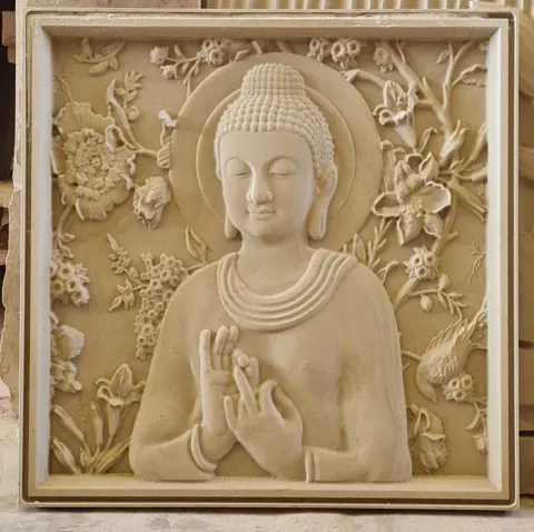 Buddha Blessing Floral Stone Mural — OS-SM-010, view 1