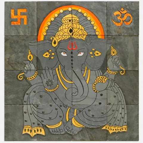 Ganesha with Golden Halo Stone Mural — OS-SM-131