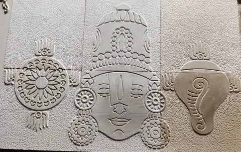 Devotional Face and Sacred Symbols Stone Panel — OS-SM-117