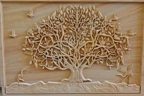 Tree of Life with Birds Stone Relief — OS-SM-047