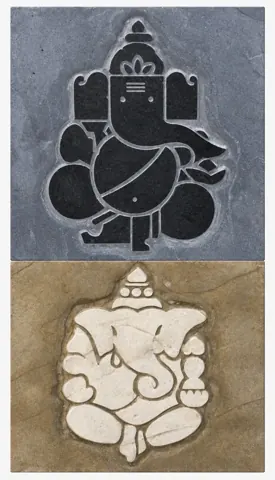 Contrasting Seated Ganesha Stone Panel Pair — OS-SM-184