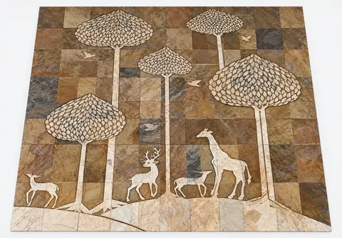 Woodland Trees with Deer and Giraffe Stone Mural — OS-SM-174