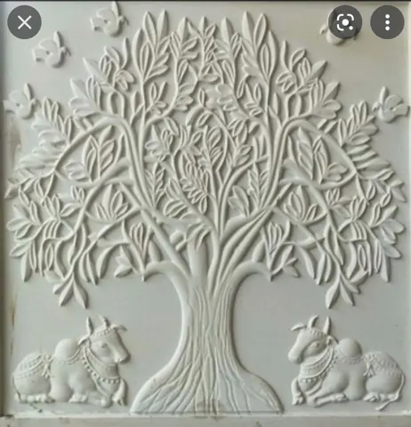Tree of Life with Resting Cows Stone Relief — OS-SM-058