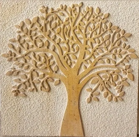 Golden-Toned Tree Silhouette Stone Mural — OS-SM-109