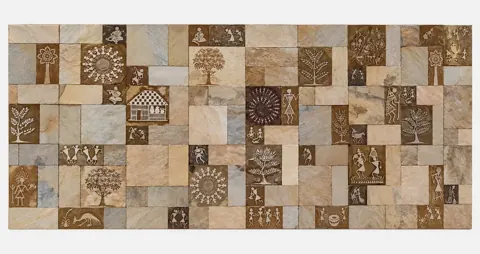 Wide Heritage Motif Patchwork Stone Wall — OS-SM-163