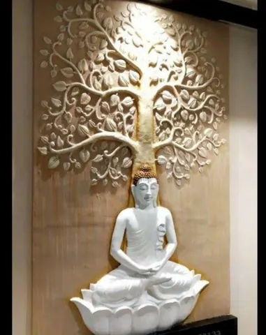 Buddha Statue and Ornamental Tree Wall Composition — OS-SM-055