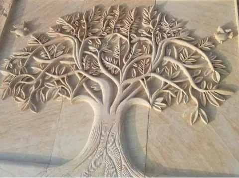 Branching Tree Botanical Stone Relief — OS-SM-009, view 1