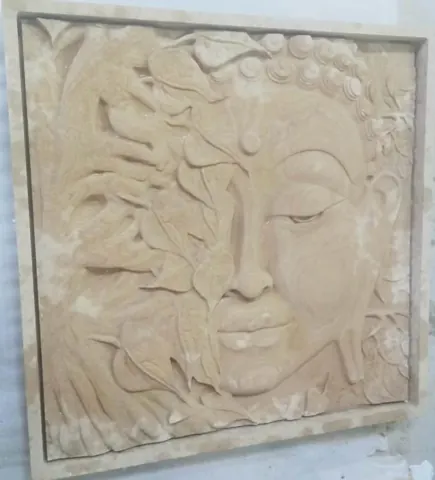 Buddha and Leaf Veil Stone Mural — OS-SM-050