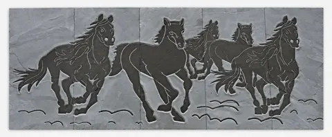 Running Horses Silhouette Stone Mural — OS-SM-071, view 1