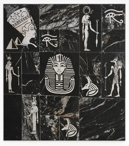 Egyptian Symbols on Dark Stone Panel — OS-SM-172