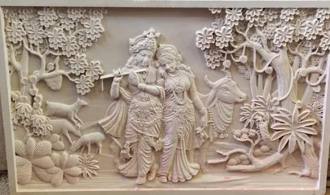 Radha Krishna Woodland Stone Mural — OS-SM-018, view 1