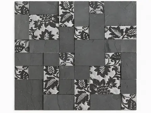 Charcoal Floral Patchwork Stone Panel — OS-SM-175