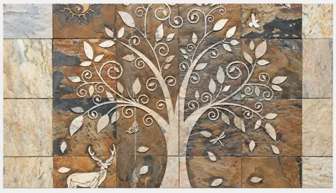 Ornamental Tree and Deer Patchwork Mural — OS-SM-145