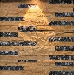 Gold and Charcoal Strip Mix Natural Stone Wall Cladding — OS-NWC-114 Natural Stone Wall Cladding