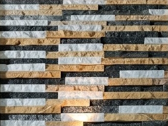 Ivory Gold and Charcoal Mosaic Natural Stone Wall Cladding — OS-NWC-121 Natural Stone Wall Cladding