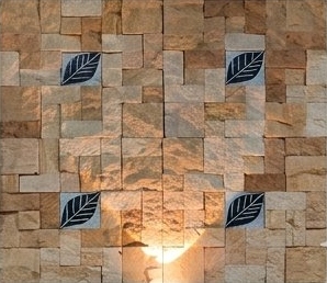 Earth Mosaic with Leaf Inlays Natural Stone Wall Cladding — OS-NWC-122 Natural Stone Wall Cladding