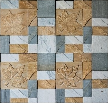 Sand Leaf and Grey Cube Mosaic Natural Stone Wall Cladding — OS-NWC-135