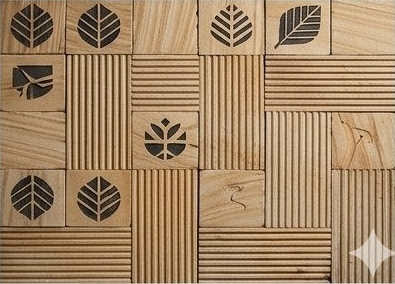 Sand Fluted Botanical Inlay Natural Stone Wall Cladding — OS-NWC-141 Natural Stone Wall Cladding
