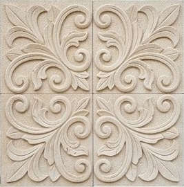 Ivory Symmetrical Scroll Relief Natural Stone Wall Cladding — OS-NWC-144
