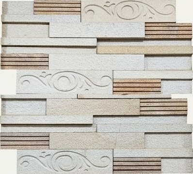 Ivory Linear Scroll Accent Natural Stone Wall Cladding — OS-NWC-156