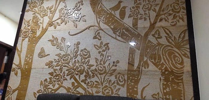 Birds and Woodland Silhouette Stone Mural — OS-SM-060 Carved Murals