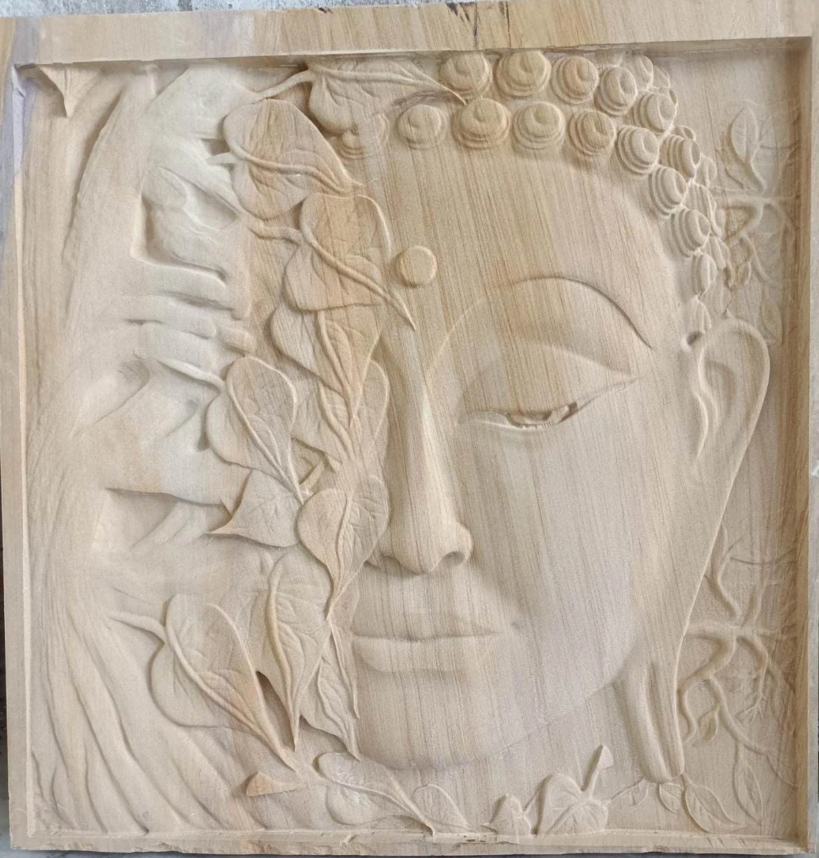 Buddha and Leaf Veil Stone Mural — OS-SM-050, view 3