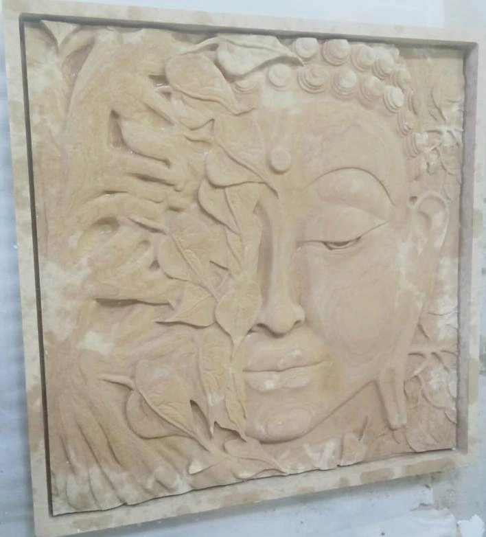 Buddha and Leaf Veil Stone Mural — OS-SM-050 Carved Murals