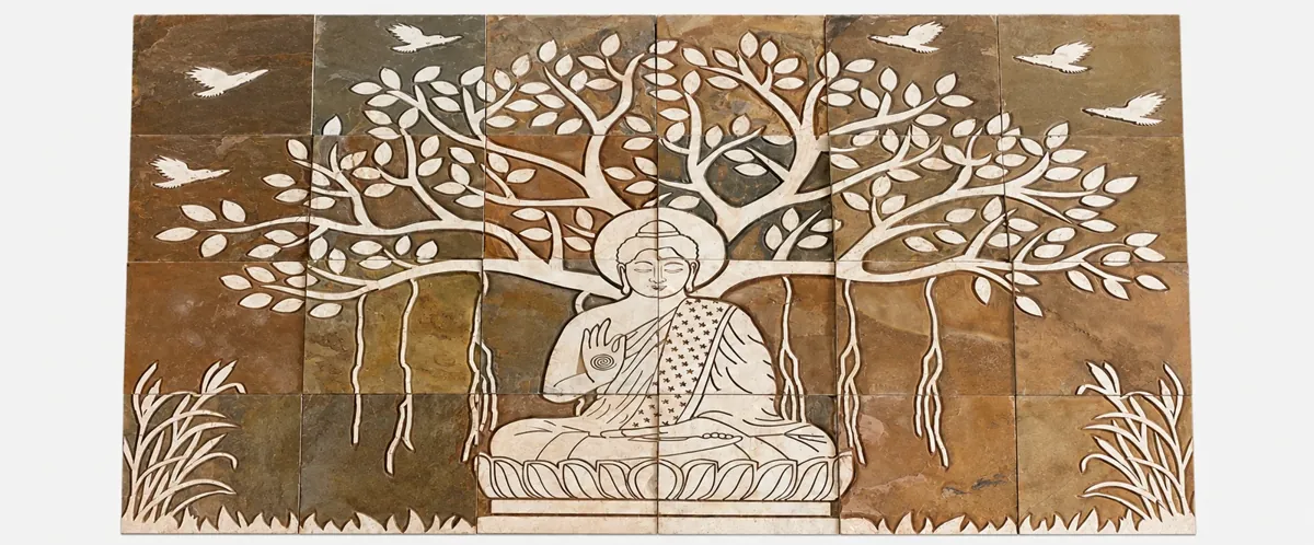 Buddha and Spreading Bodhi Tree Stone Mural — OS-SM-151 Carved Murals