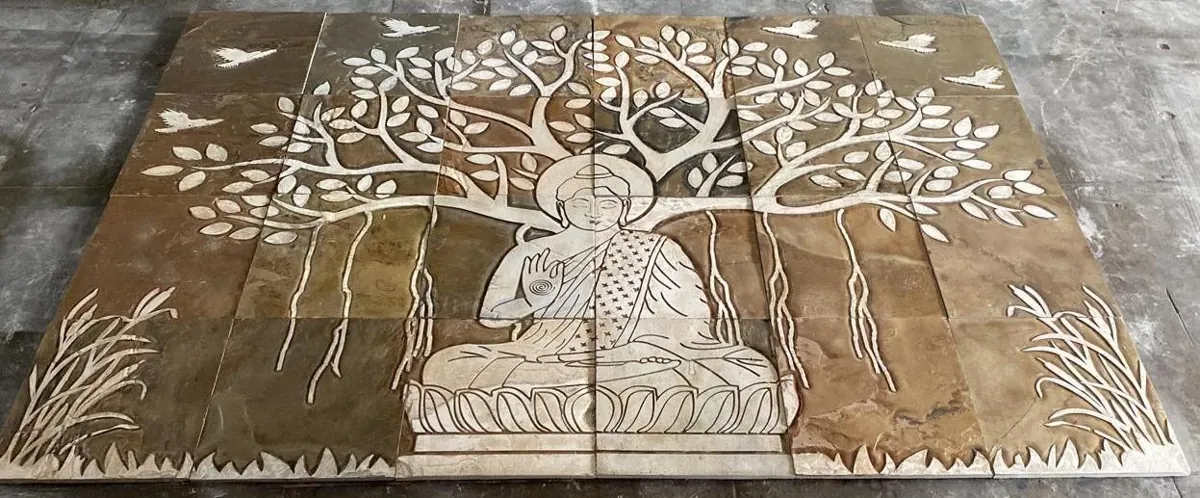 Buddha and Spreading Bodhi Tree Stone Mural — OS-SM-151, view 2