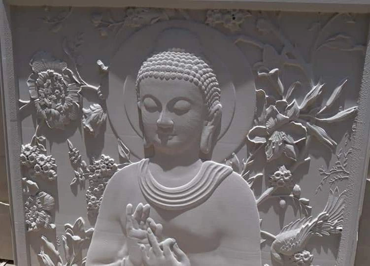 Buddha Blessing Floral Stone Mural — OS-SM-010, view 3