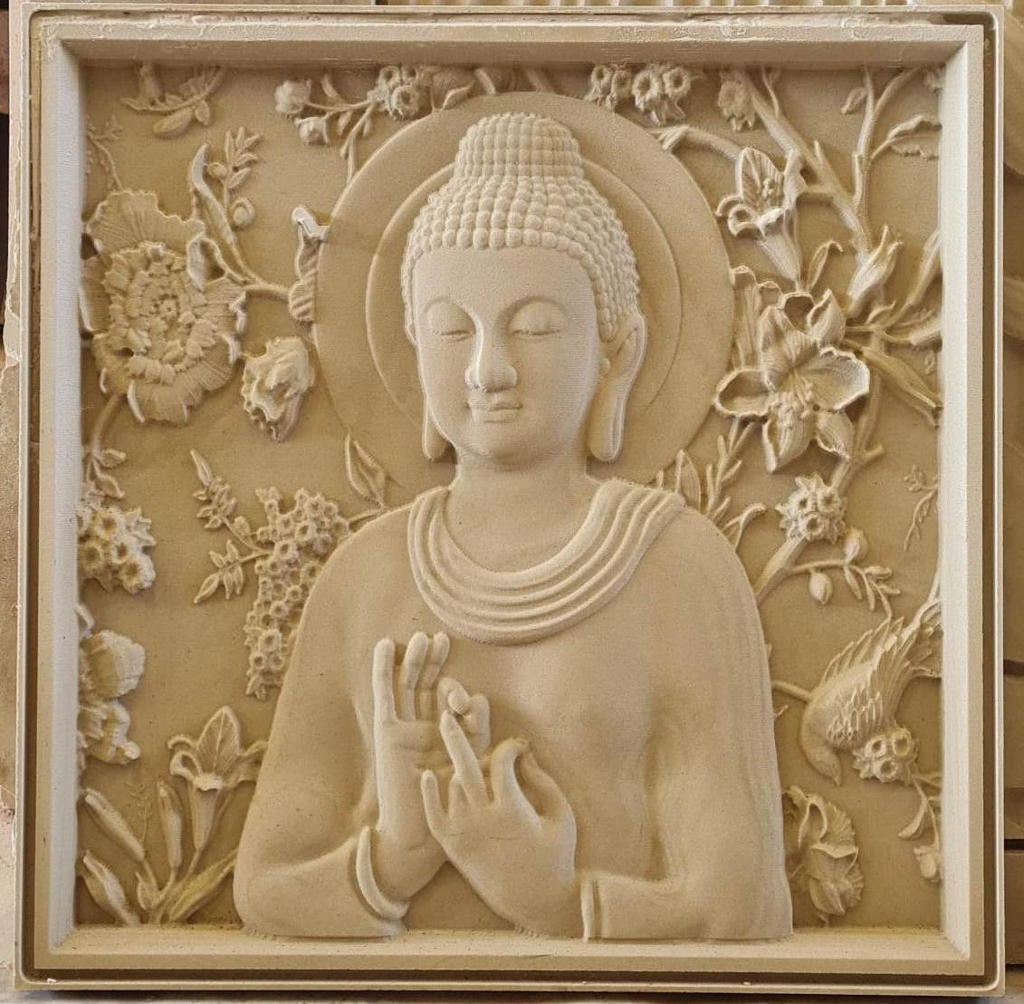 Buddha Blessing Floral Stone Mural — OS-SM-010, view 2