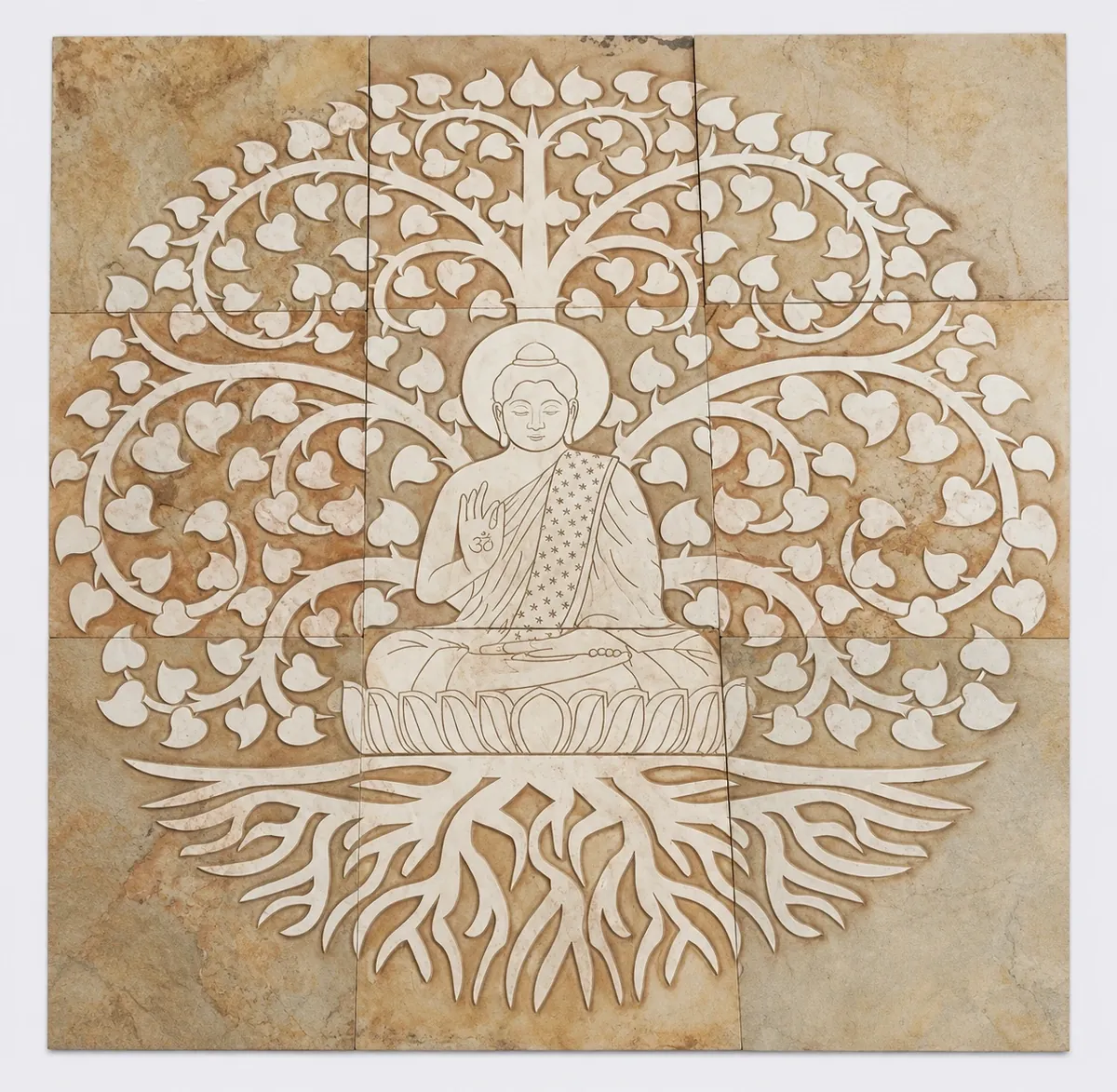 Buddha within Round Tree of Life Stone Mural — OS-SM-153 Carved Murals
