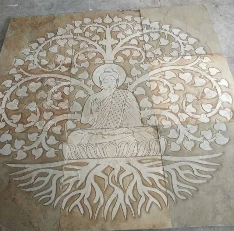 Buddha within Round Tree of Life Stone Mural — OS-SM-153, view 2