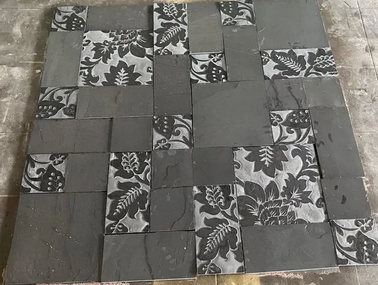 Charcoal Floral Patchwork Stone Panel — OS-SM-175, view 2