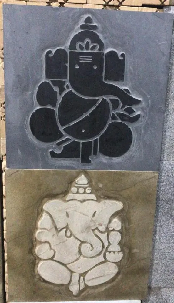 Contrasting Seated Ganesha Stone Panel Pair — OS-SM-184, view 2