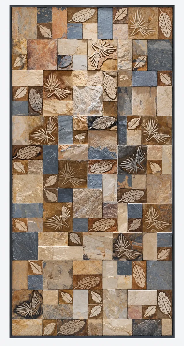 Dark Botanical Patchwork Stone Panel — OS-SM-160 Relief Panels