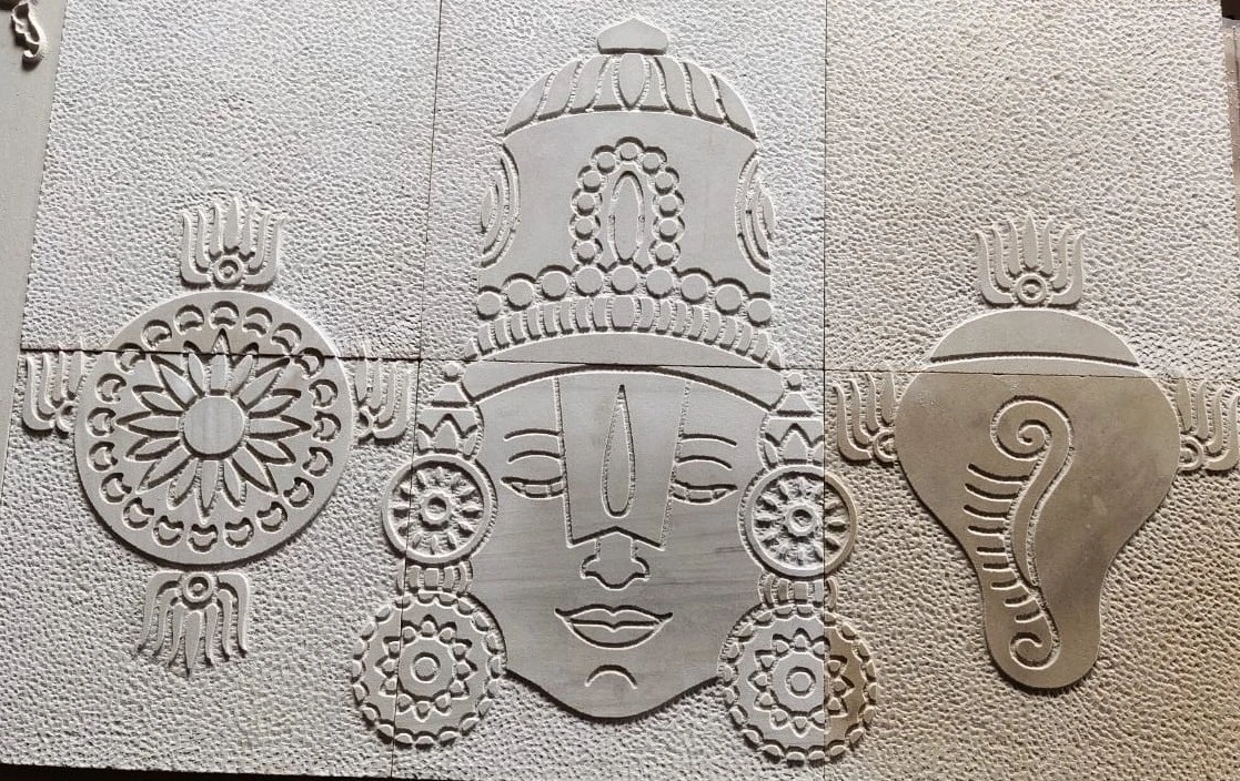 Devotional Face and Sacred Symbols Stone Panel — OS-SM-117 Carved Murals