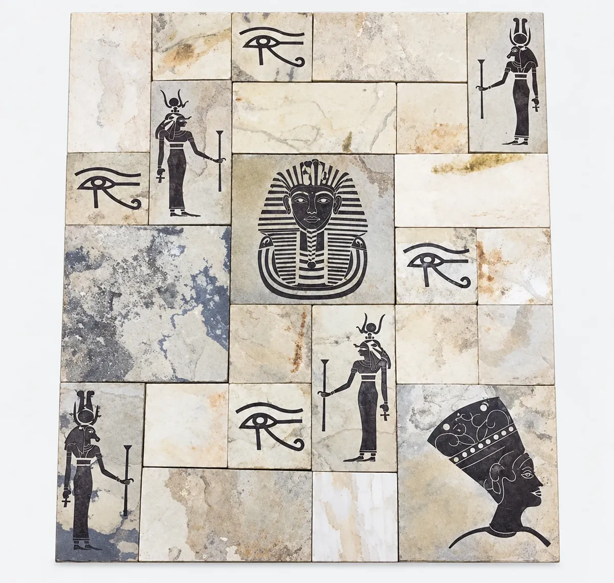 Egyptian Motifs on Light Stone Panel — OS-SM-166 Carved Murals