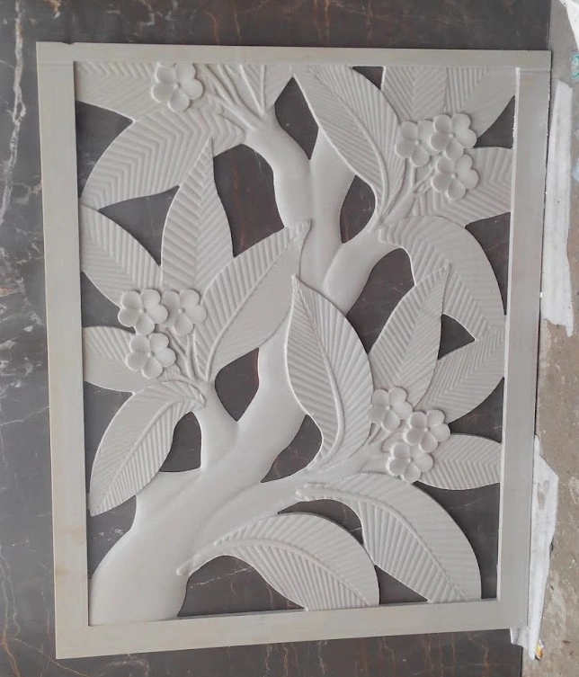 Framed Flower and Leaf Stone Jali — OS-SM-081 Relief Panels