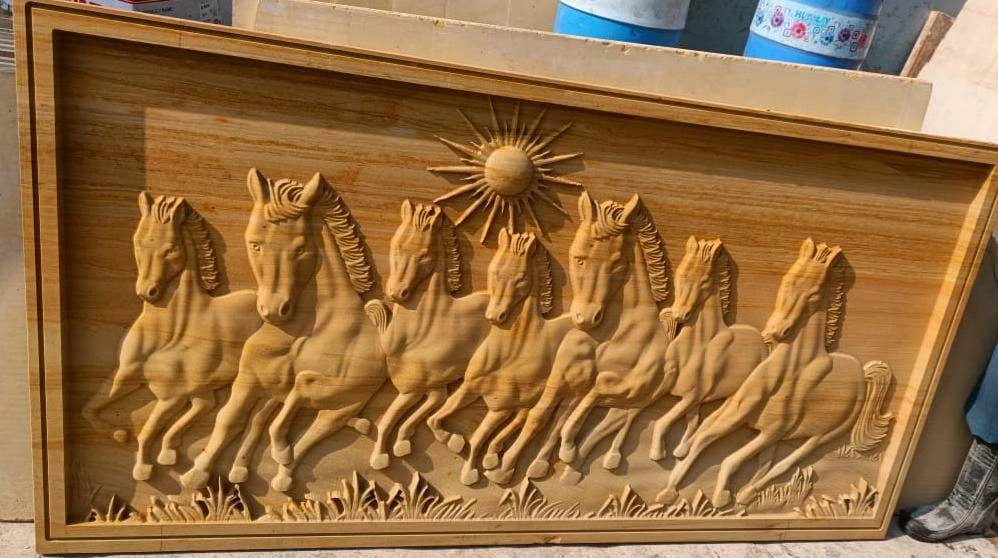 Galloping Horses with Rising Sun Stone Mural — OS-SM-079, view 9