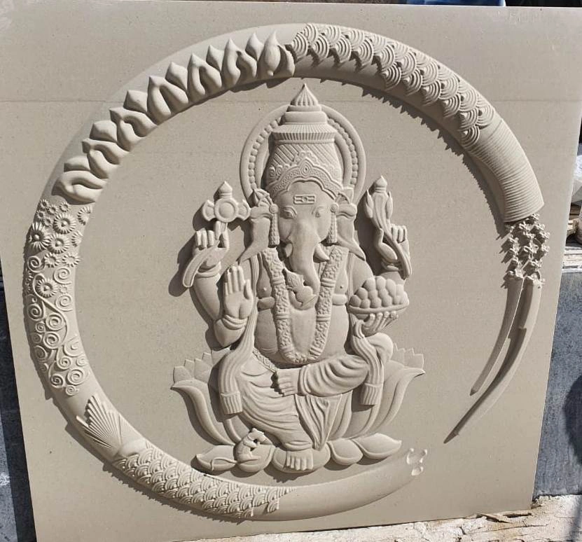 Ganesha within Circular Ornamental Frame Mural — OS-SM-078 Carved Murals
