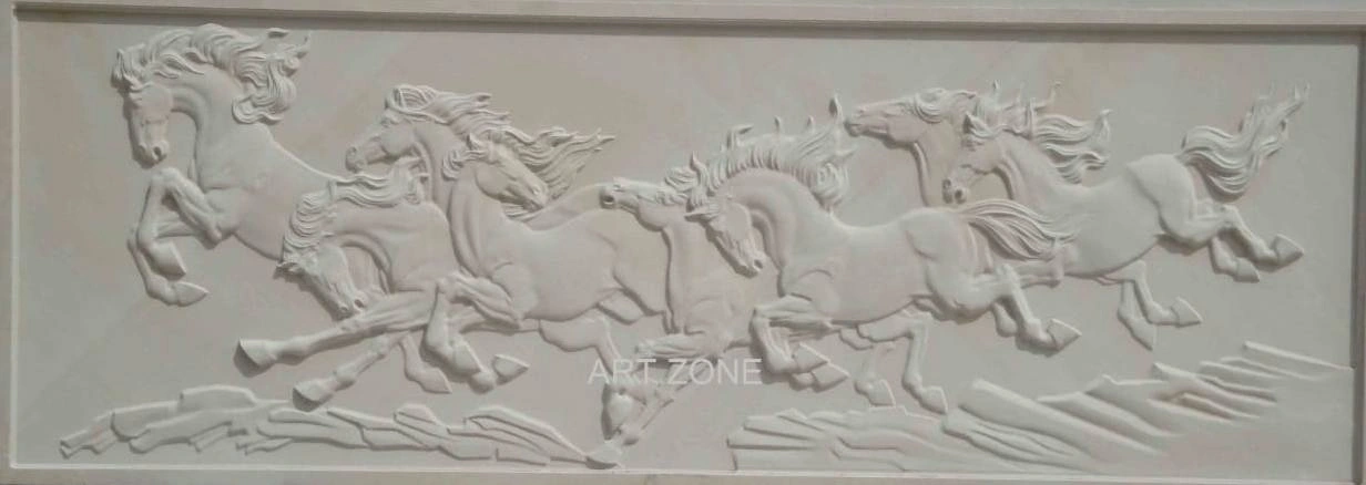 Horses in Motion Landscape Stone Relief — OS-SM-110 Carved Murals