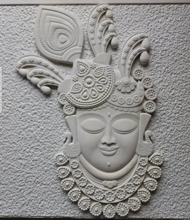 Krishna Portrait with Peacock Crown Relief — OS-SM-112 Carved Murals