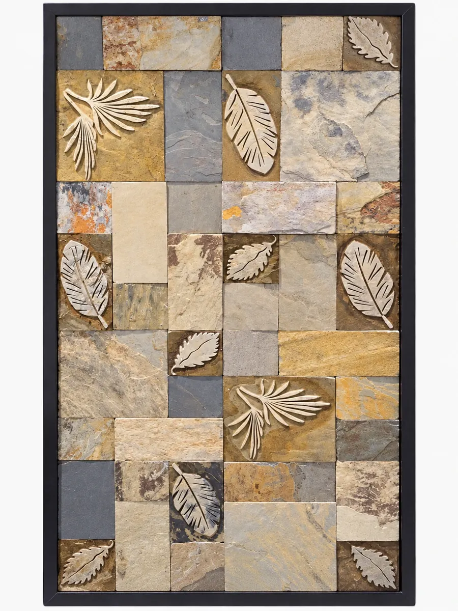 Leaf Accent Earth-Tone Patchwork Stone Panel — OS-SM-164 Relief Panels