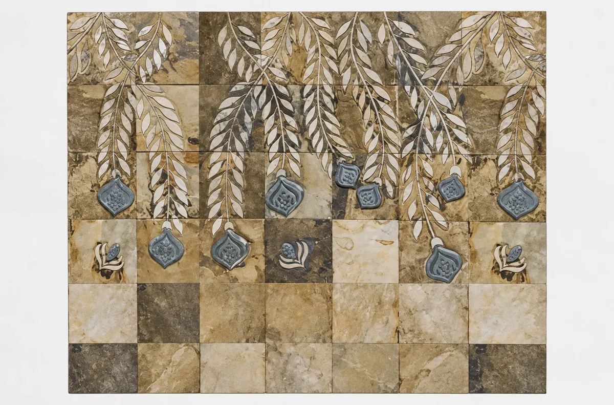 Leaf and Honeycomb Interior Stone Feature — OS-SM-154 Carved Murals