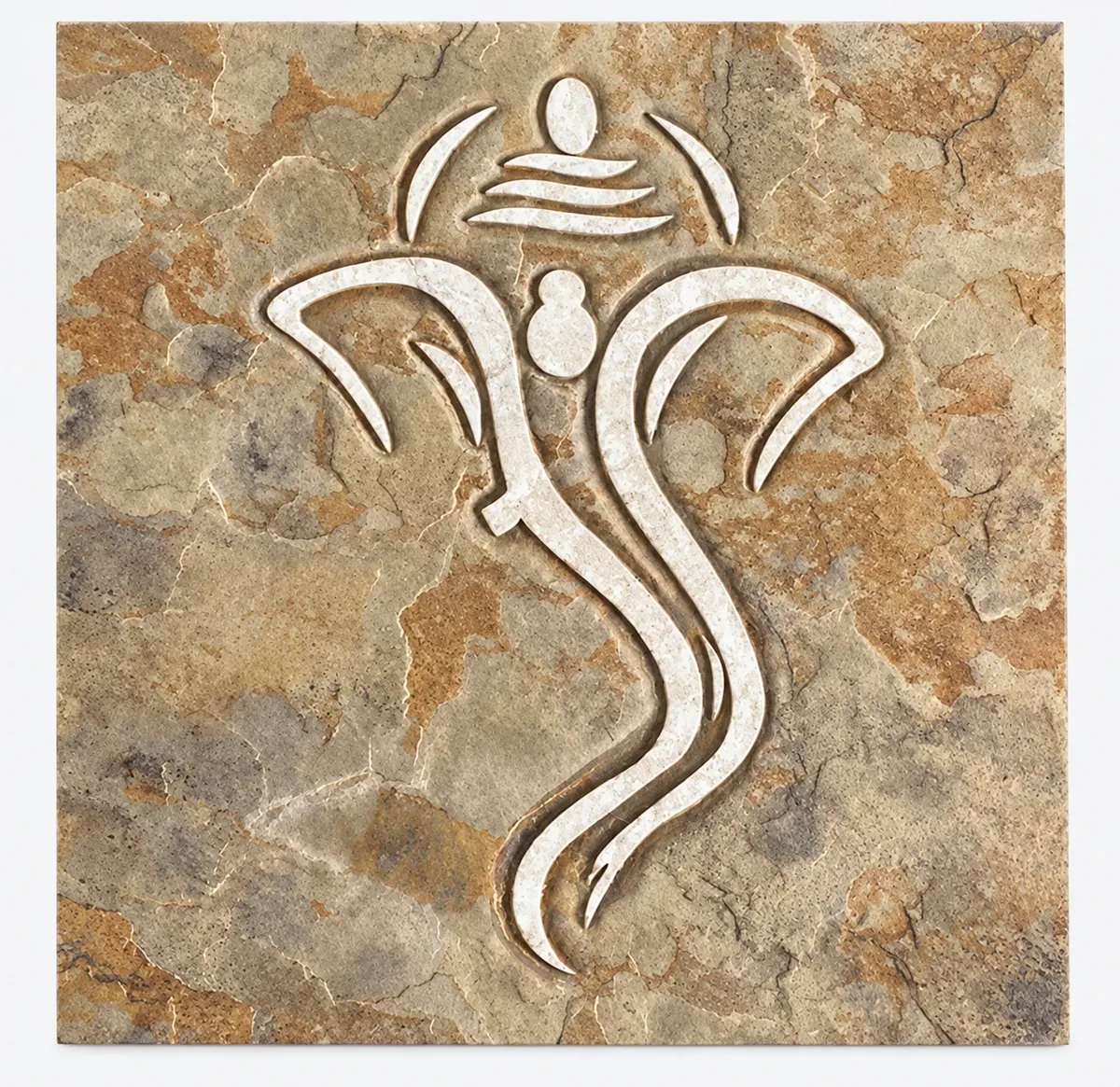 Minimal Ganesha Linework on Earthy Stone — OS-SM-176 Carved Murals