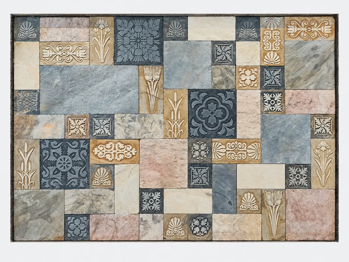 Mixed Floral Patchwork Stone Display Wall — OS-SM-156 Relief Panels