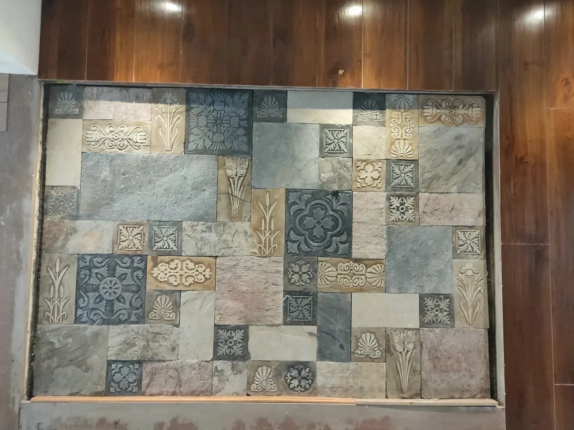 Mixed Floral Patchwork Stone Display Wall — OS-SM-156, view 2