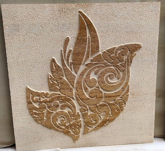 Ornamental Leaf Stone Accent Mural — OS-SM-093 Carved Murals